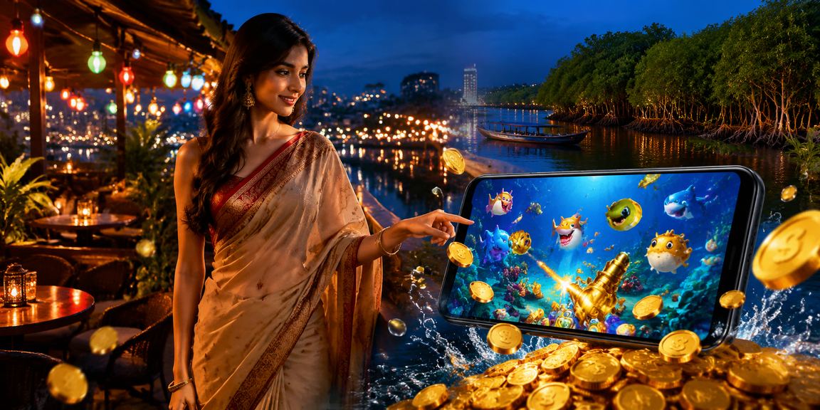 সুন্দরবনের নাইট মার্কেটে ফিশিং গেমের দৃশ্য